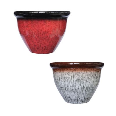 Two Colour Tone Drip Glaze Effect Plastic Planter Pots