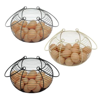 Vintage Style Wire Egg Basket Storage Holder Stand With Long Carry Handles