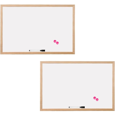 Magnetic Dry Wipe Whiteboard with Wood Frame with Dry Wipe Pen & Magnets