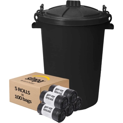 Dustbin with Clip On Locking Lid & 100PC Bin Liner Combo