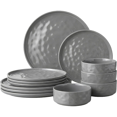 Artisan Hammered Range Grey Glaze Stoneware Dinner Set