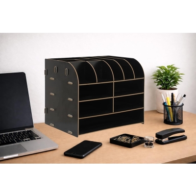 Oxbridge Natural Wood Grain Effect 3in1 Desktop Organiser