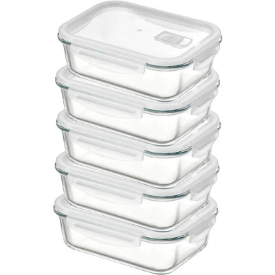 simpa 5PC Airtight Leakproof 1040ml Glass Food Containers with Smart Lock Lids