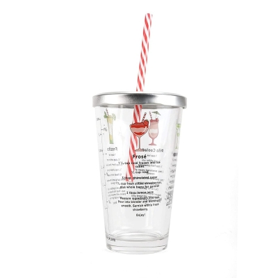 Frozen Cocktail Recipe Glass with Stainless Steel Lid & Reusable Straw