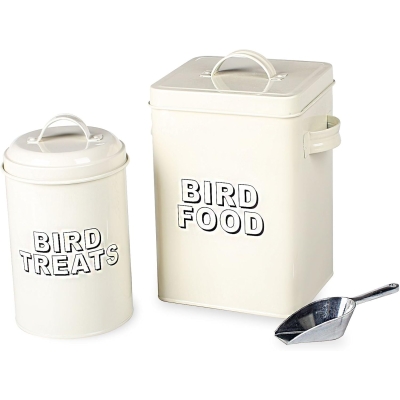 Bird Food Storage Tin Cream With Bird Treat Storage