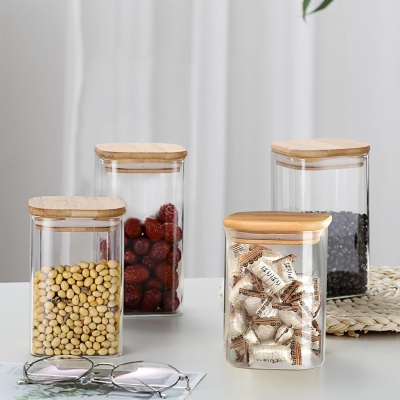 Square Glass Storage Jar with Airtight Bamboo Lids