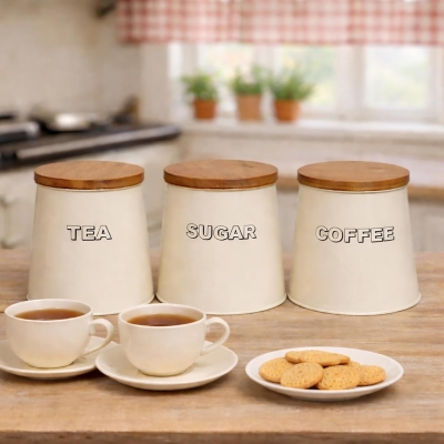 Conical Shaped Metal Kitchen Storage Canisters with Bamboo Lids