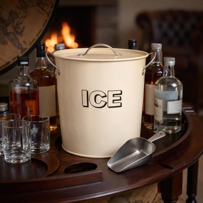 Vintage Retro Party Bar Ice Cooler Holder Bucket with Scoop Set