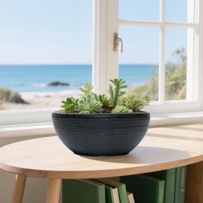 Grooved Speckle Bowl Pot Plastic Planter