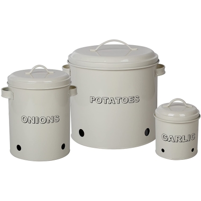 Antique Cream Vintage Potato Onion Garlic Kitchen Storage Set