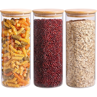 Round Glass Storage Jar with Airtight Bamboo Lids 2200ml