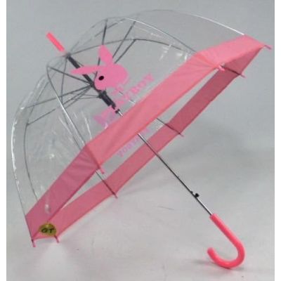 Playboy Dome Umbrella Pink Plastic Transparent with Crock Handle