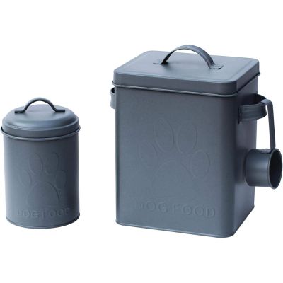 Metal Dog Food Storage Set with Embossed Paw Print Design
