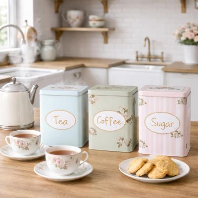 Metal Vintage Style Floral Shabby Chic Kitchen Storage