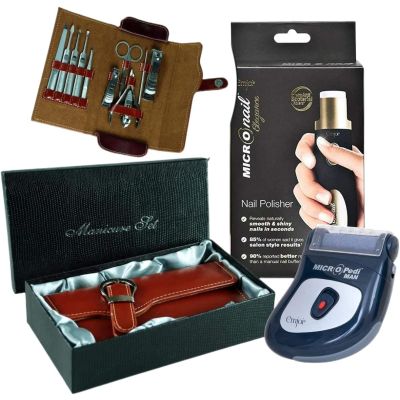 Luxury Gents 11PC Stainless Steel Manicure Set & Portable Micro Pedi Rough Skin Remover