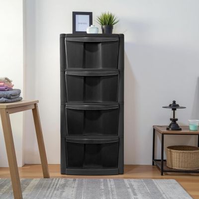 Large Black Plastic 4 Drawer Modular Storage Tower Chest Unit