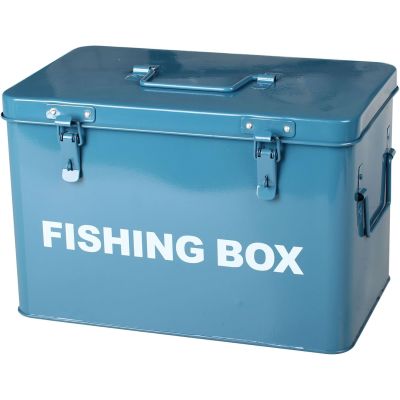 Blue Metal Fishing Box Retro Vintage Style