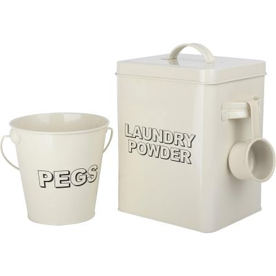Laundry Washing Powder Metal Storage Box Container and Scoop with Peg Bucket Set
