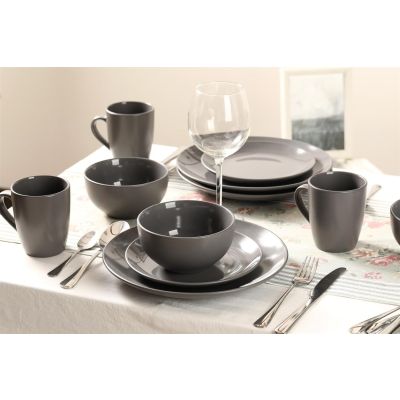 Grey Glazed Ceramic Stoneware Dinner Set