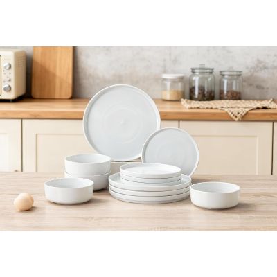 White Vertical Edge Porcelain Dinner Set