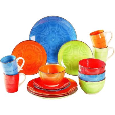 Hand Painted Assorted Bright Colourful Stoneware Dinner Set