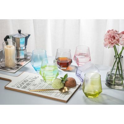 Diamond Shape Multicoloured Drinking Glasses 290ml