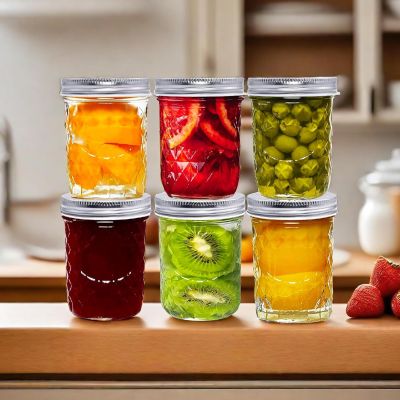 Quilted Decorative Glass Mason Jars with Silver Metal Airtight Lids